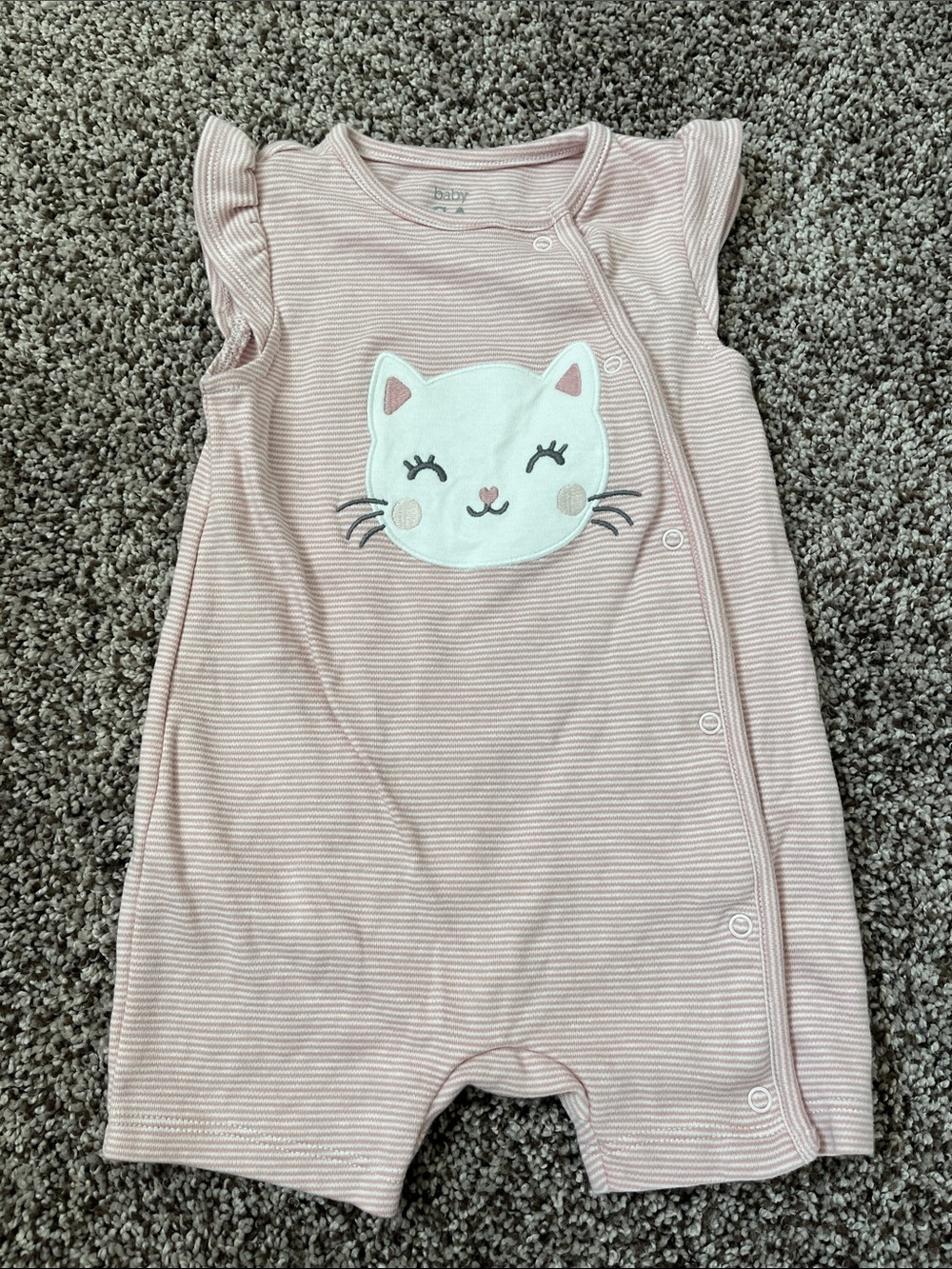 Baby Pink Cat Button Up Romper Size 6-9 Months